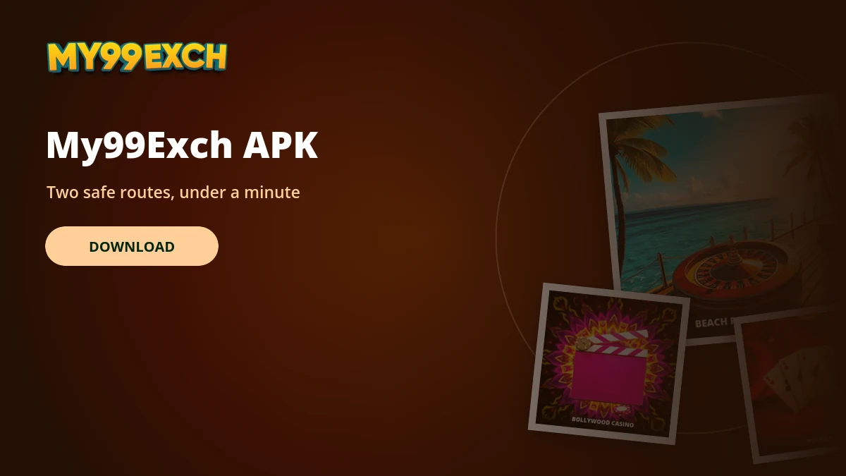 My99Exch apk download panel banner with casino game tiles